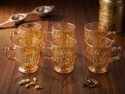 Huai Bo nr 732 Glaskoppar i Bärnsten (6-pack) – Eleganta Te- och Kaffekoppar