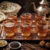 Huai Bo nr 732 Glaskoppar i Bärnsten (6-pack) – Eleganta Te- och Kaffekoppar - Bild 2