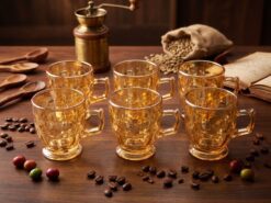 Huai Bo nr 733 Glaskoppar i Bärnsten (6-pack) – Eleganta Kaffe- och Tekoppar