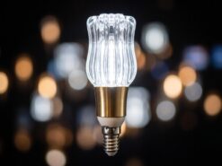 Dekorativ LED-Ljuskälla E14 Blomformad – Lyxig Guldhylsa och Veckat Klarglas