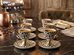 Leopard Koppar med Fat - Vit/Guld (12 Delar)