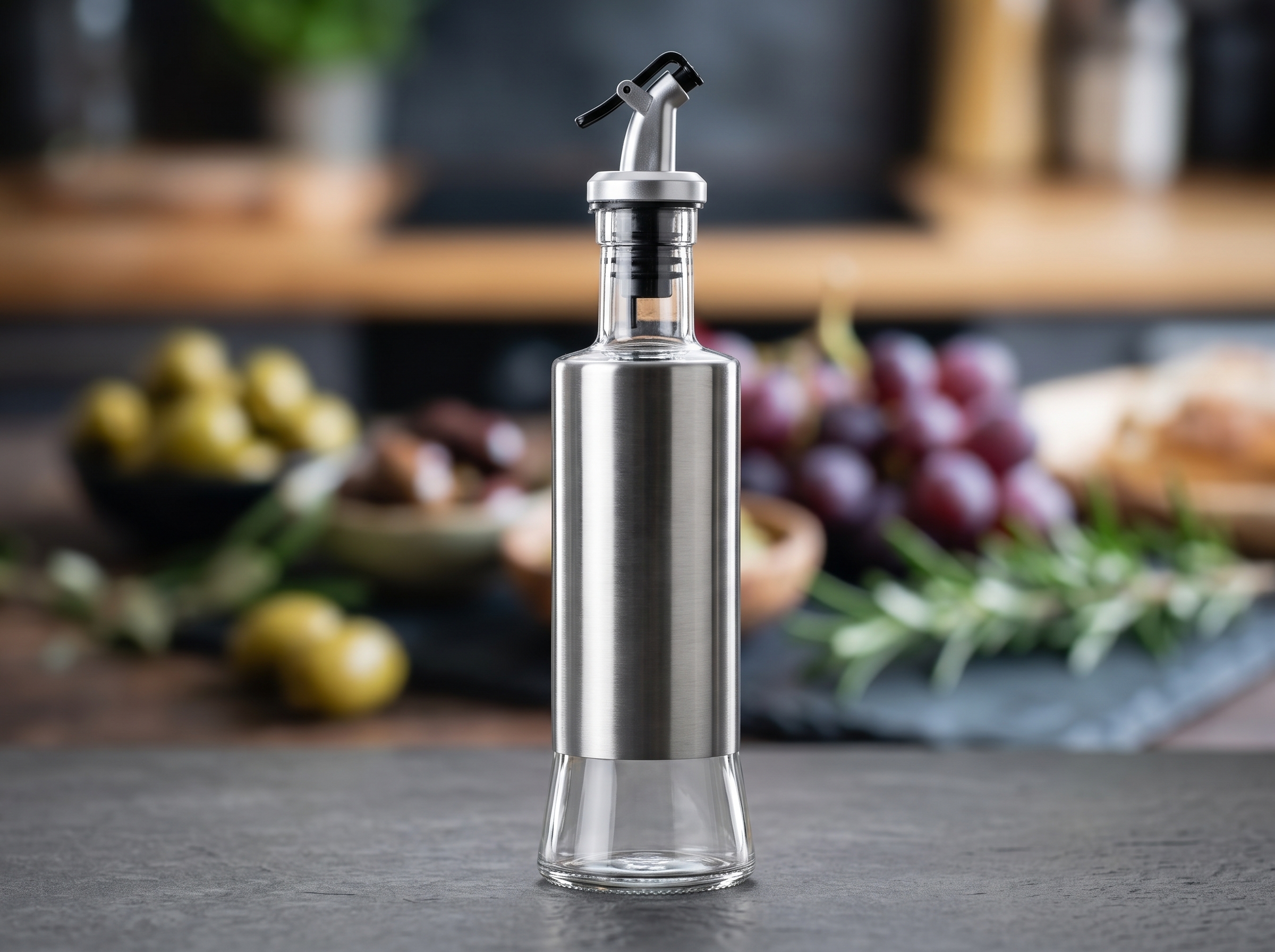 Olje- och Vinägerflaska 500 ml – Stilren Glasflaska med Rostfritt Hölje och Droppfri Hällpip - Bild 2