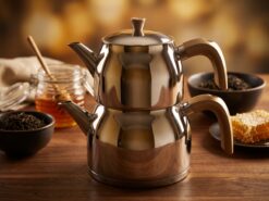 Papatyam Dubbel Tekanna i Rostfritt Stål - Beige Handtag (2,9/1,45L)