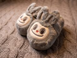 Fluffiga Kanintofflor med Ansikte (Grå, Storlek 34–35) – Mjuka Innetofflor