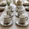 Al Sultan Kaffekoppar & Tefat Nr. 278A (12 Delar) – Lyxigt Porslinsset i Vitt & Silver