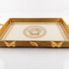 Serveringsbricka i Metall & Glas (43 x 29 cm) – Vit & Guld med Medusa-motiv och Grekisk Bård - Bild 3