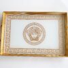 Serveringsbricka i Metall & Glas (43 x 29 cm) – Vit & Guld med Medusa-motiv och Grekisk Bård - Bild 4