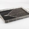 Exklusiv Serveringsbricka i Metall & Glas (42 x 31 cm) – Svart & Kromad Silver med Bladmönster - Bild 3