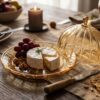 Danialex Serveringsfat med Glaskupa (20 cm) – Elegant Ostfat & Kakfat i Bärnstensfärgat Glas