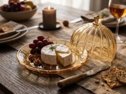 Danialex Serveringsfat med Glaskupa (20 cm) – Elegant Ostfat & Kakfat i Bärnstensfärgat Glas