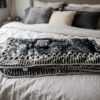 NaNa Secret Tjock Plyschfilt i Mörkgrå & Svart (220 x 240 cm) – Lyxigt Präglat Överkast & Mysfilt