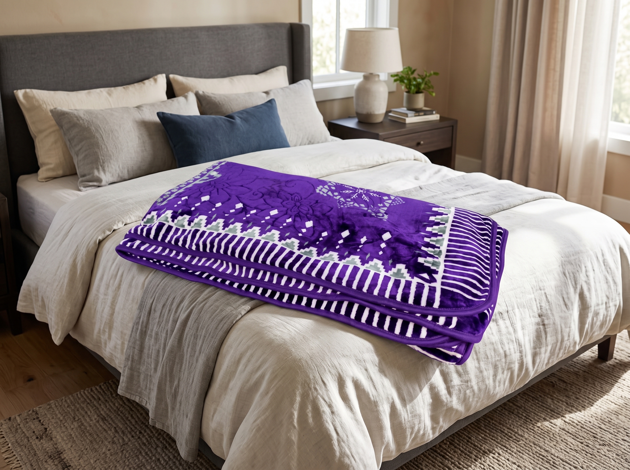 NaNa Secret Tjock Plyschfilt i Lila (220 x 240 cm) – Lyxigt Präglat Överkast & Mysfilt - Bild 2