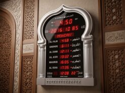 Al-Harameen Digital Azan-Klocka i Silver – Stor Bönklocka för Vägg (48 cm)