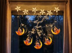 LED-Ljusslinga & Ljusridå för Ramadan med Stjärnor & Moské-Halvmånar – Förlängningsbar Gardinslinga