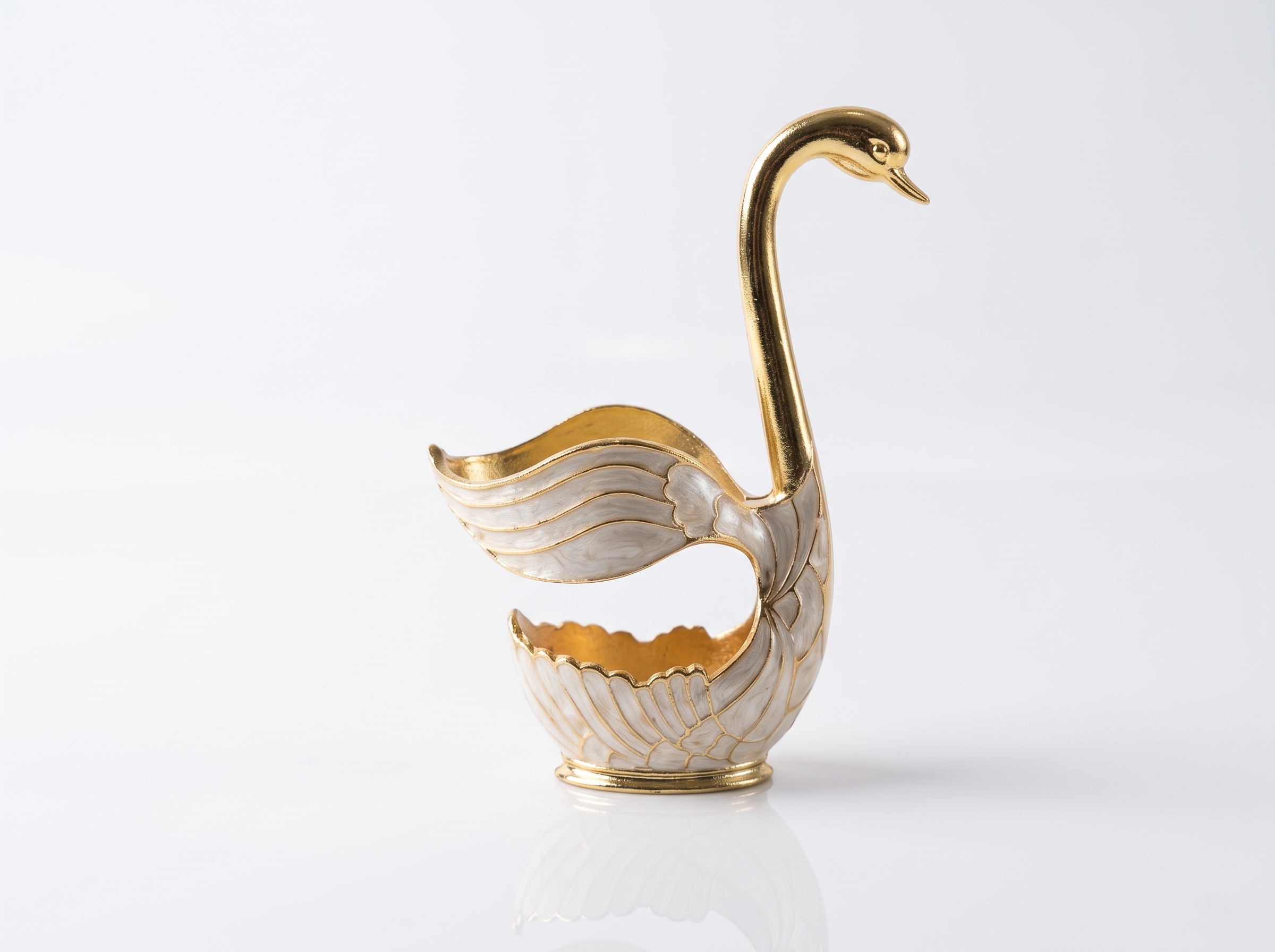 Luxe Ornament Svan-hållare med Dessertskedar (7 Delar) – Vit & Guld - Bild 3