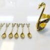 Luxe Ornament Svan-hållare med Dessertskedar (7 Delar) – Svart & Guld - Bild 2