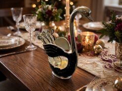 Luxe Ornament Svan-hållare med Dessertskedar (7 Delar) – Svart & Silver