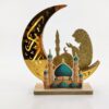 Ramadan Bordsdekoration med LED-belysning & Moské (26 cm) – Halvmåne i Trä & Spegelguld - Bild 2