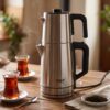 RAF Elektrisk Turkisk Tebryggare & Vattenkokare i Rostfritt Stål (1500W) – Çaydanlık med Tekanna & Sil