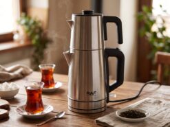 RAF Elektrisk Turkisk Tebryggare & Vattenkokare i Rostfritt Stål (1500W) – Çaydanlık med Tekanna & Sil