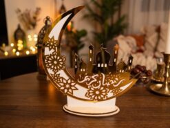 Ramadan Halvmåne & Moské Bordsdekoration i Vit & Spegelguld (23 x 26 cm)