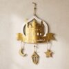 Ramadan Mubarak Hängande Väggdekoration i Trä & Spegelguld med Moské (26 x 31 cm)