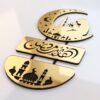 Ramadan Vägghängd 3-delad Dekoration i Trä & Spegelguld (22 x 48 cm) – Halvmåne, Kalligrafi & Moské - Bild 2