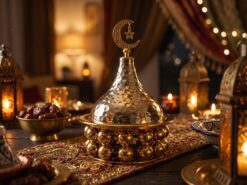 Orientalisk Serveringsskål med Lock & Halvmåne i Guld & Silver (18 cm) – Exklusiv Dadel- & Godisskål