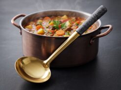 Exklusiv Soppslev i Guld med Spräckligt Handtag – Lyxigt Köksredskap i Rostfritt Stål